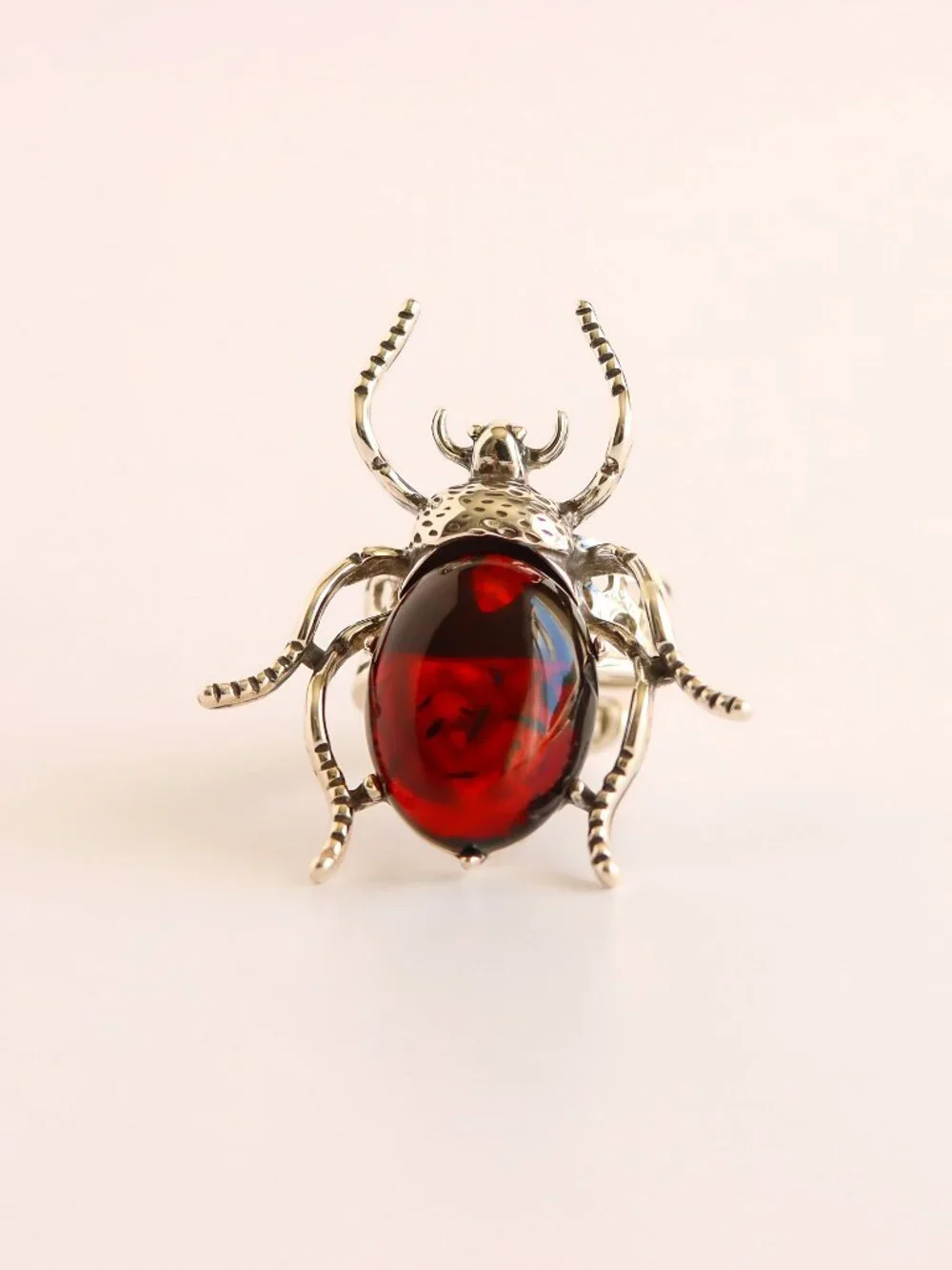 Sterling Silver Scarab Ring with Baltic Amber